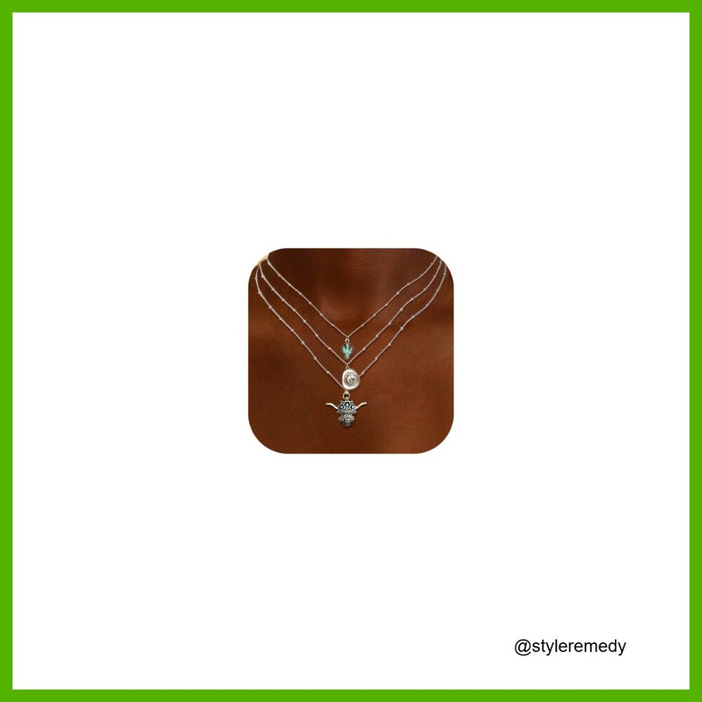 Layered Turquoise Statement Necklace Earrings Set… - image 1